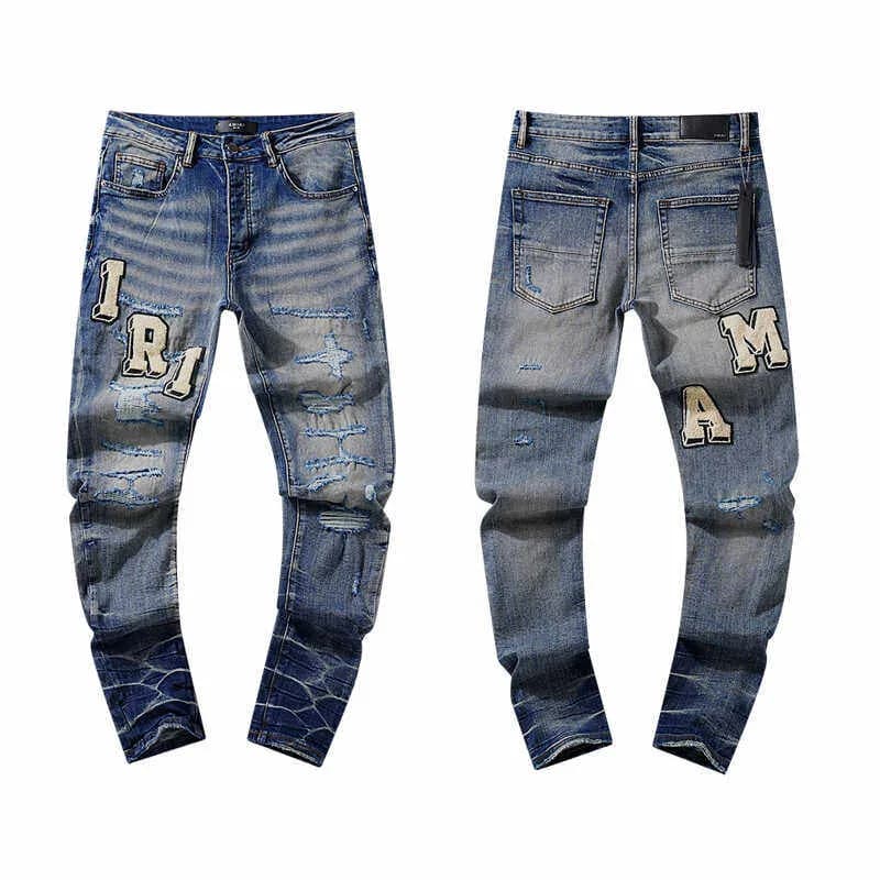 Distressed Slim Fit Jeans Black Ripped — AM311