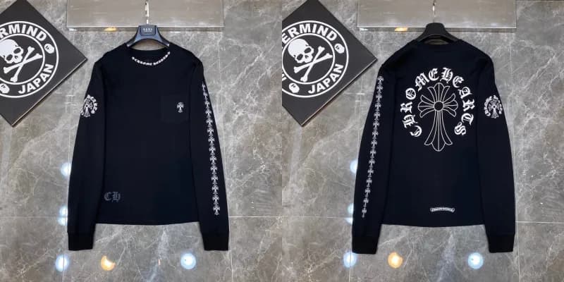 Chrome Hearts Long Sleeve Tee Blue Cross Print — 8088 black