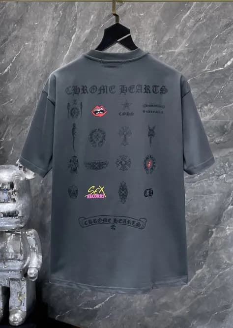 Chrome Hearts Graphic Tee Cross & Chain Print — 8977 gray