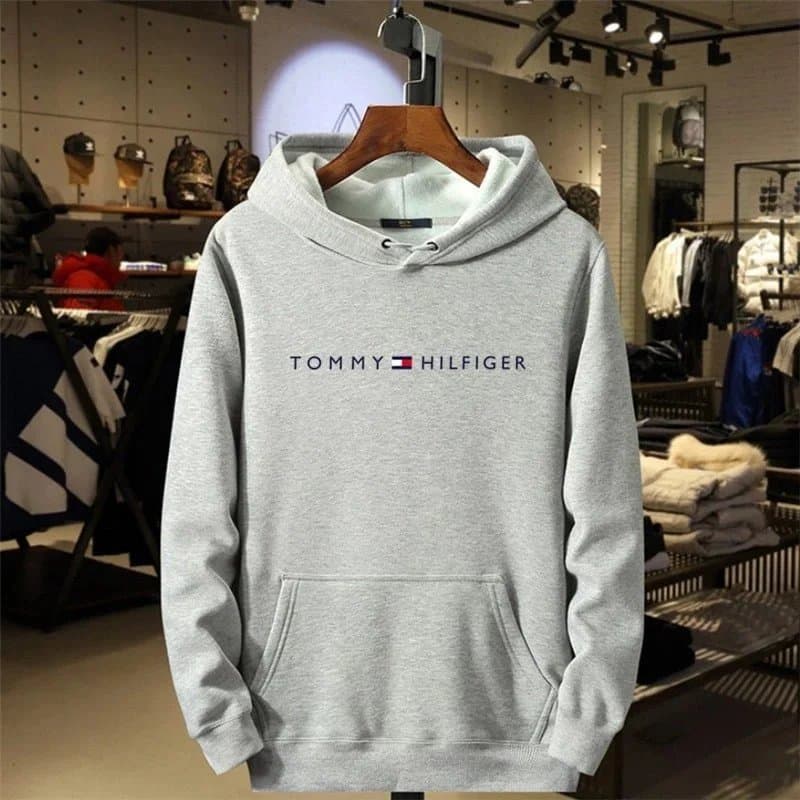 Tommy Hilfiger Hoodie Logo Print — 浅灰色
