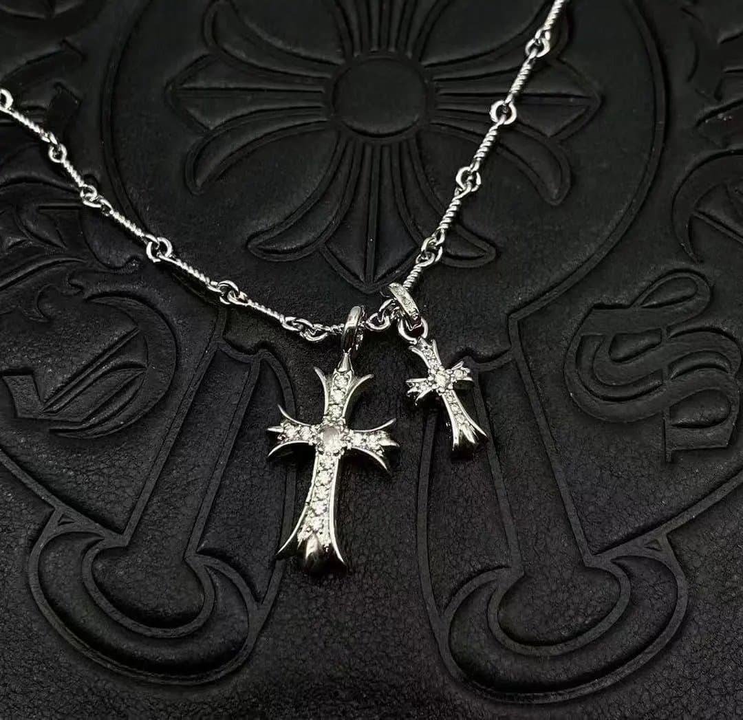 Chrome Hearts Double Cross Pendant Sterling Silver — CX087白金 (配麻花链)