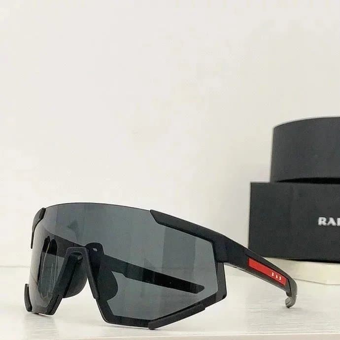 Prada Shield Sunglasses Black Frame with Red Logo — 05-Black High quality