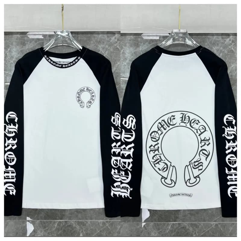 Chrome Hearts Long Sleeve Tee Pink Cross Logo — 9004黑白