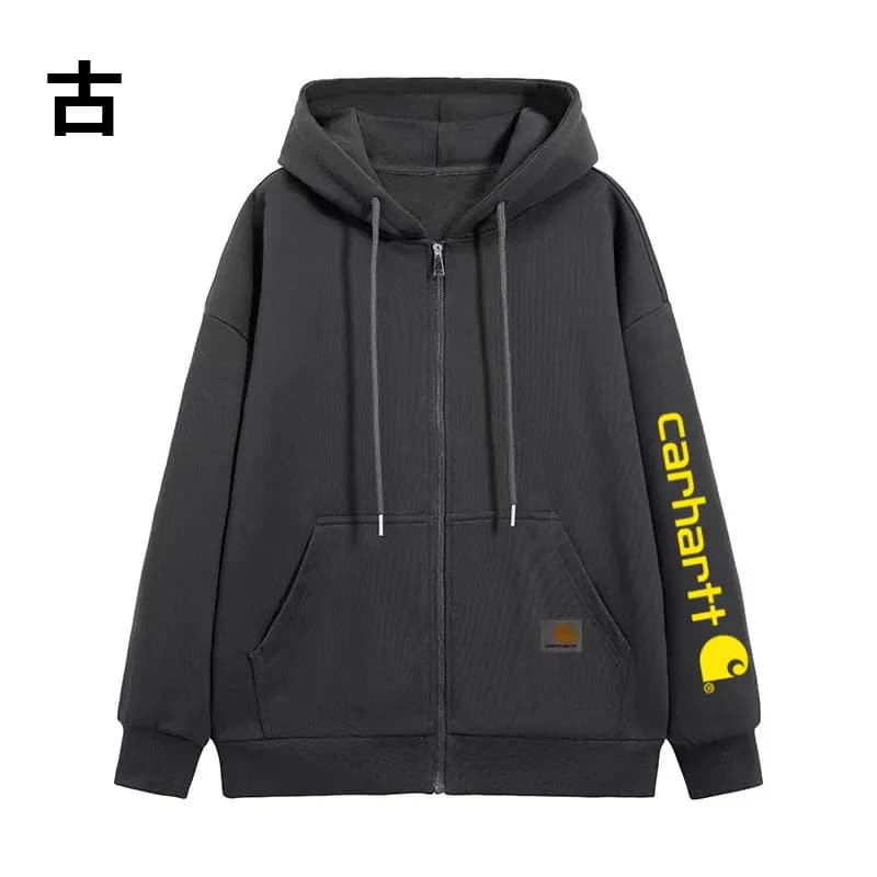 Carhartt Zip-Up Hoodie Logo Sleeve — 12 dark gray