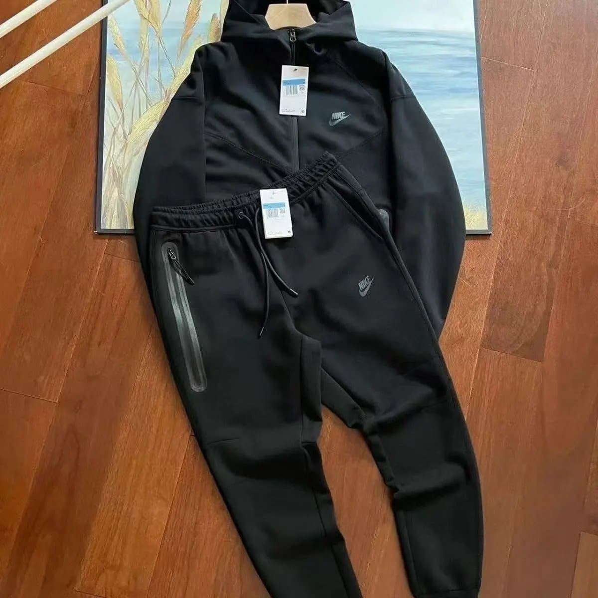 Nike Tech Fleece Hoodie and Joggers Olive and Beige Colorblock — 黑色