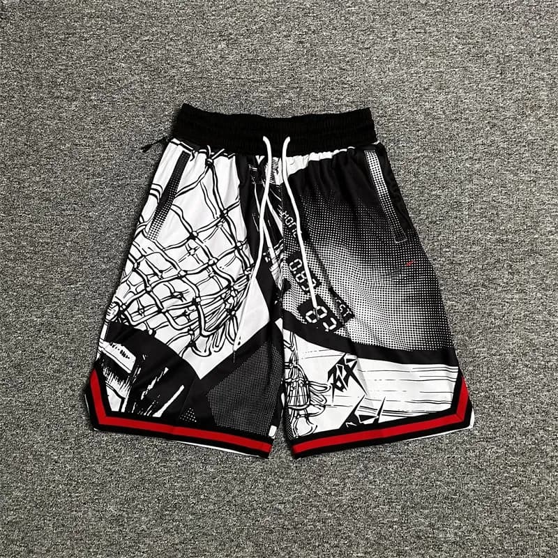Basketball Shorts Tropical Leaf Print — 2179黑白