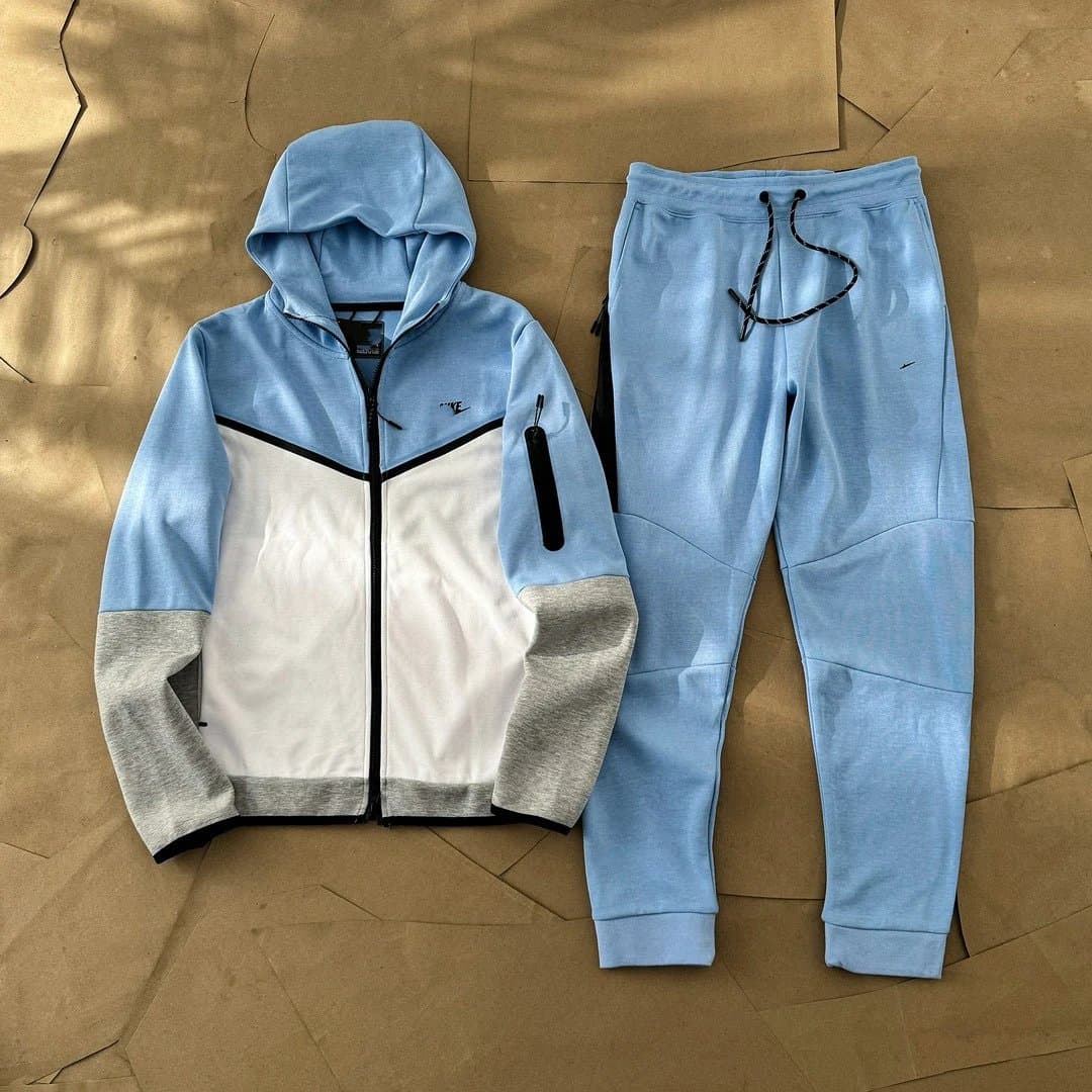 Nike Tech Fleece Hoodie and Joggers Light Blue/White/Grey
