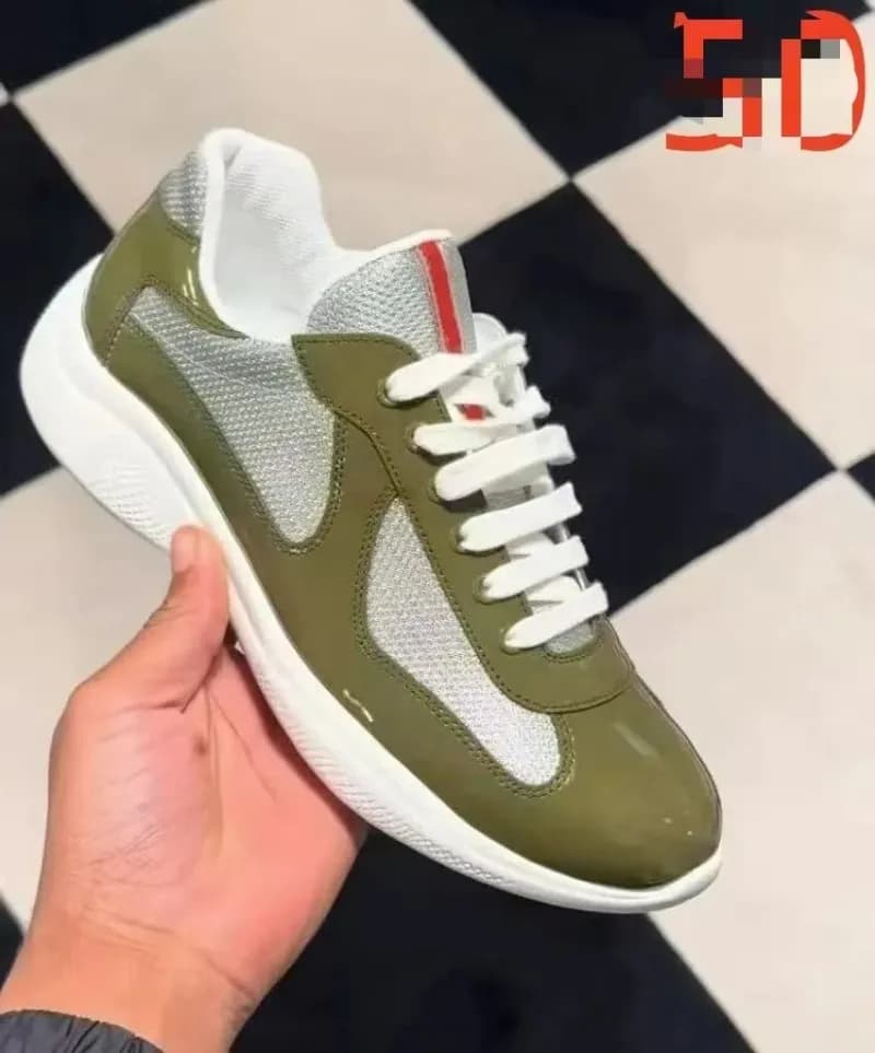 Prada Linea Rossa Sneaker Olive Green Mesh and Patent
