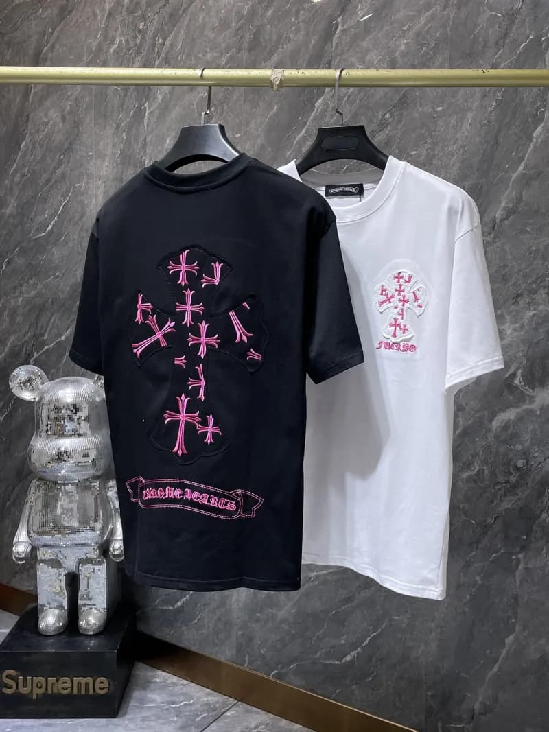 Chrome Hearts Cross T-Shirt Pink Cross Embroidery