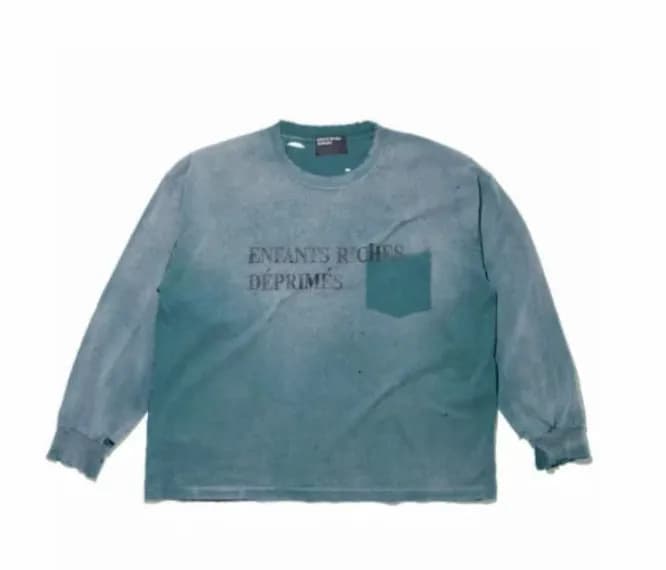 Off-White Long-Sleeve Tee Eternity and Time Print — 8753 washed blue