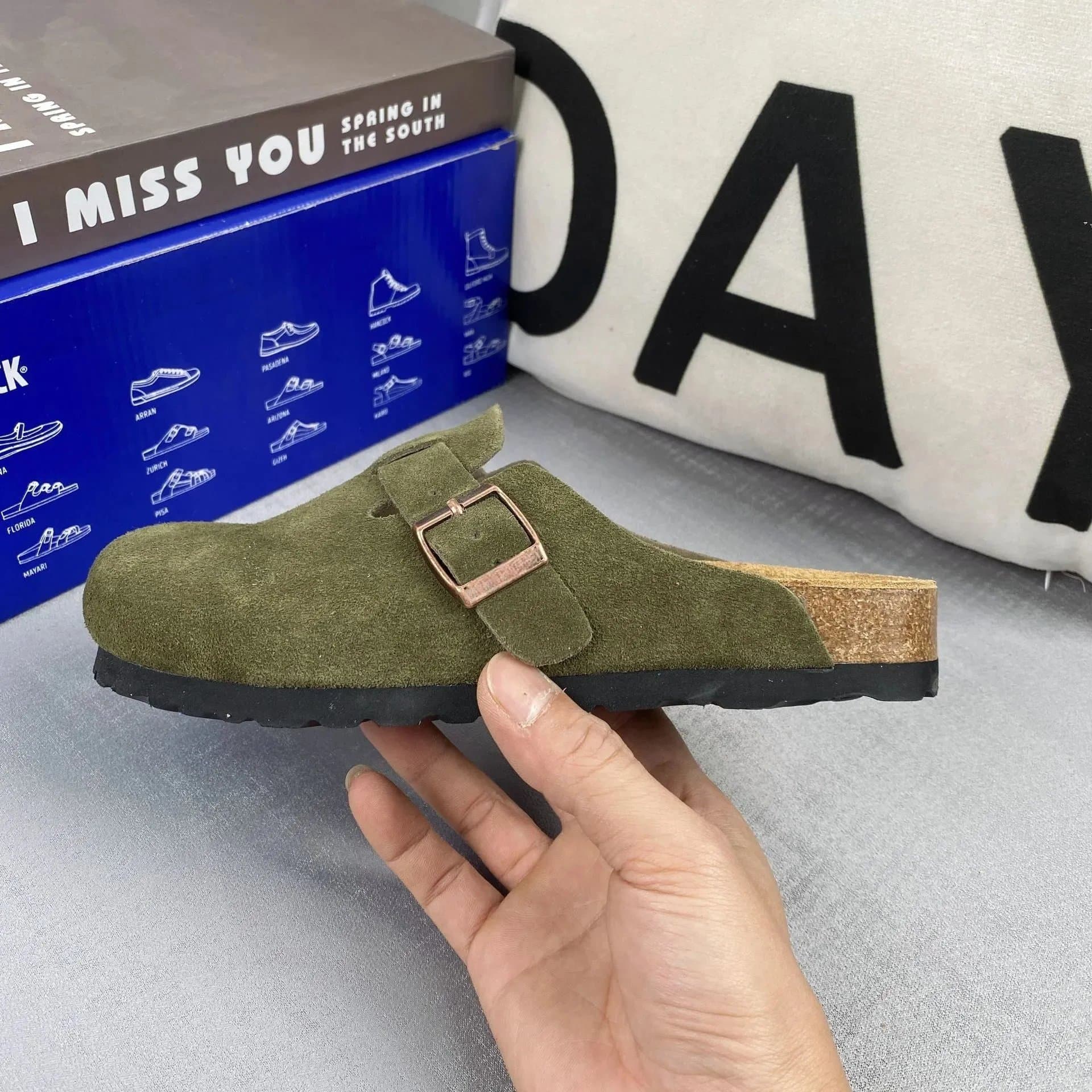 Birkenstock Boston Clog Shearling Lined — 深绿色绒面