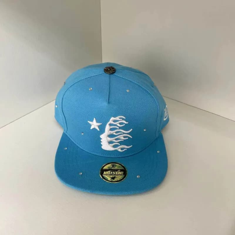 Palace Snapback Cap Flame Star — 湖蓝色【烫钻小点-02款】