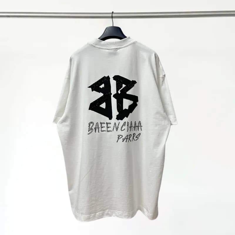 Balenciaga Logo T-Shirt Oversized Script — 【031】贴布双B字母烫钻—白色