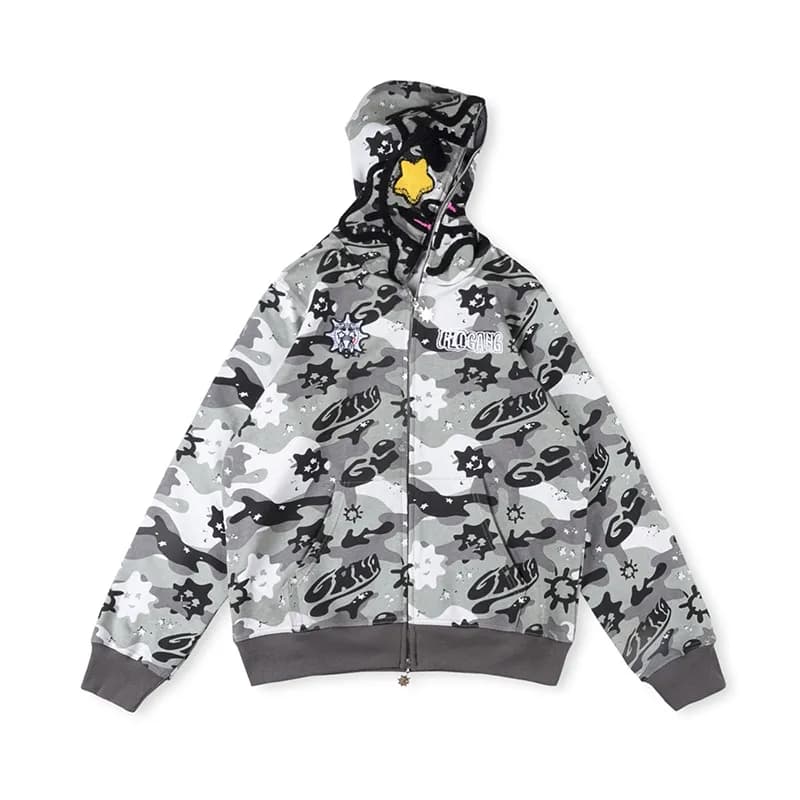 Gallery Dept. Zip-Up Hoodie Camouflage Print with Graphic Appliqués