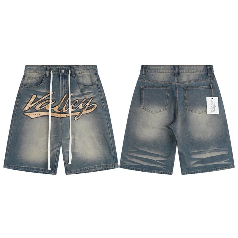 Valentino Denim Shorts Valley Script Embroidery