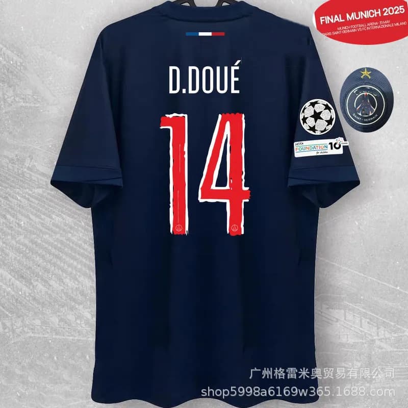 Nike Football Jersey Kang In No. 19 — 24-25巴黎主场-14#-D.DOUE加欧冠球公平条