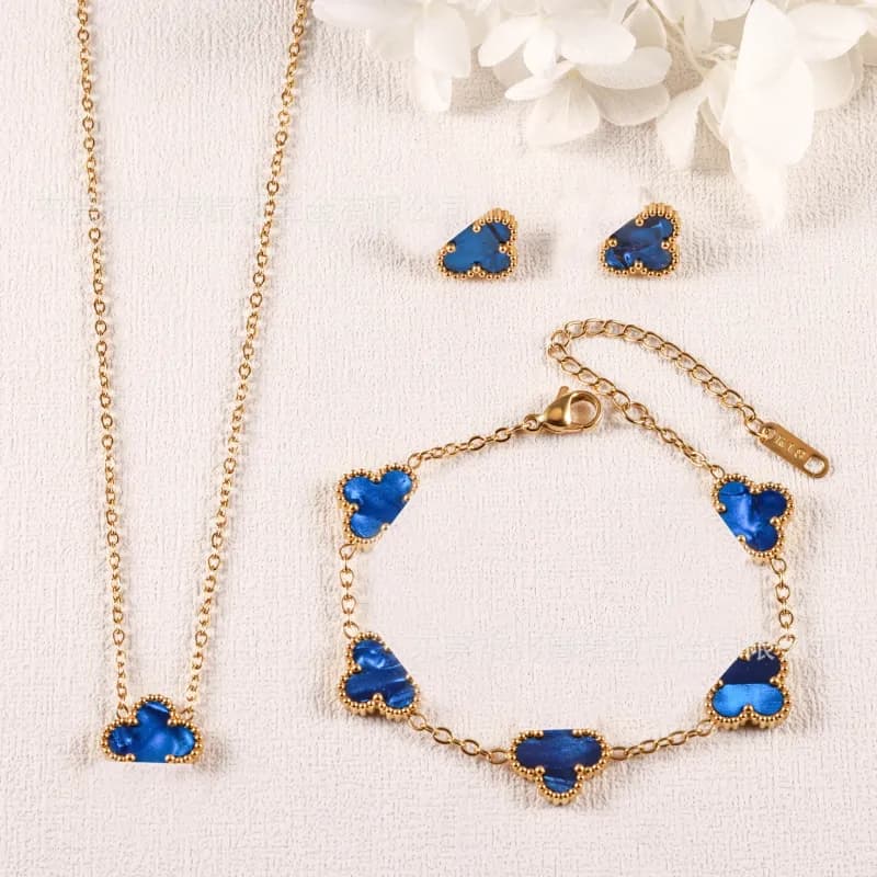 Van Cleef & Arpels Alhambra Earrings Four-Leaf Clover — 星空蓝(金色三件套)