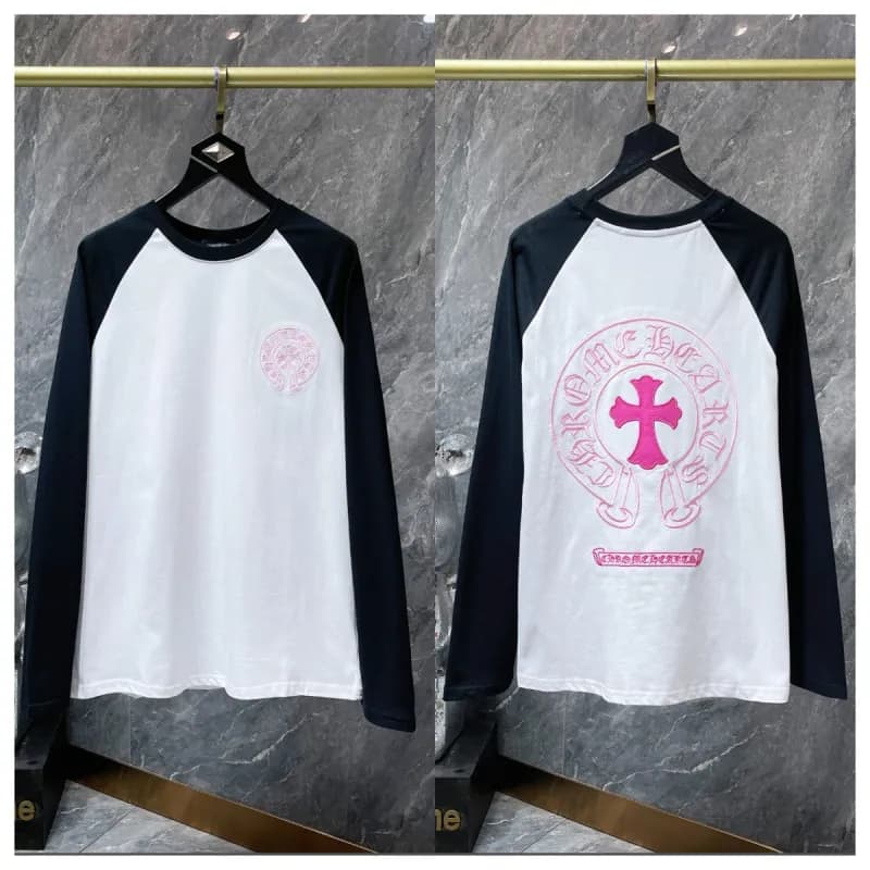 Chrome Hearts Long Sleeve Tee Pink Cross Logo — 9007黑白
