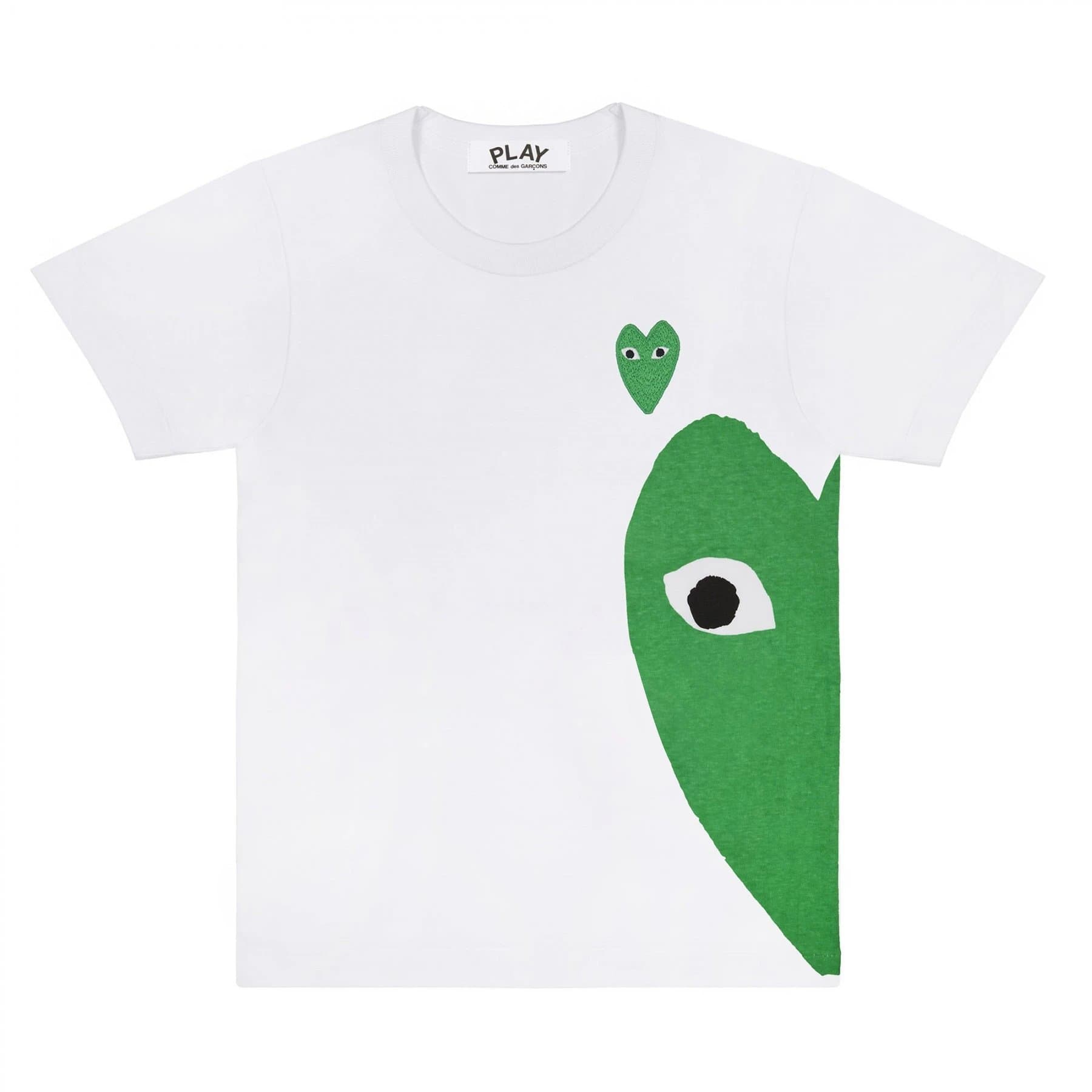 Comme des Garçons Heart Tee Red Heart — 白色半绿心