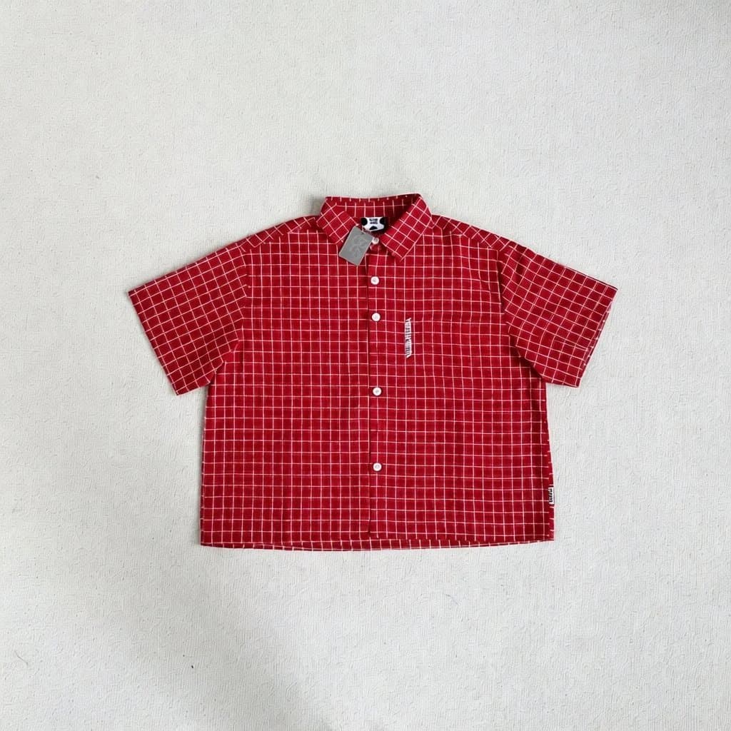 Short-Sleeve Button-Up Shirt Grid Check — M10格子衬衫/红
