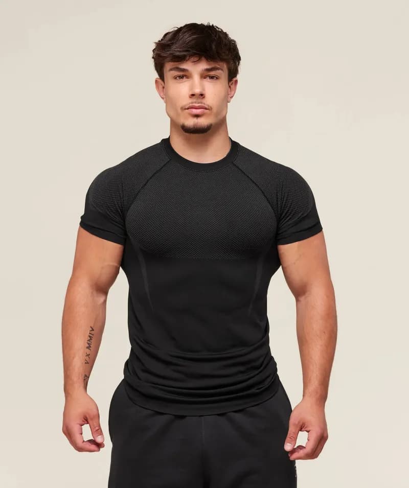 Compression Long-Sleeve Top Custom Print — Black network without logo
