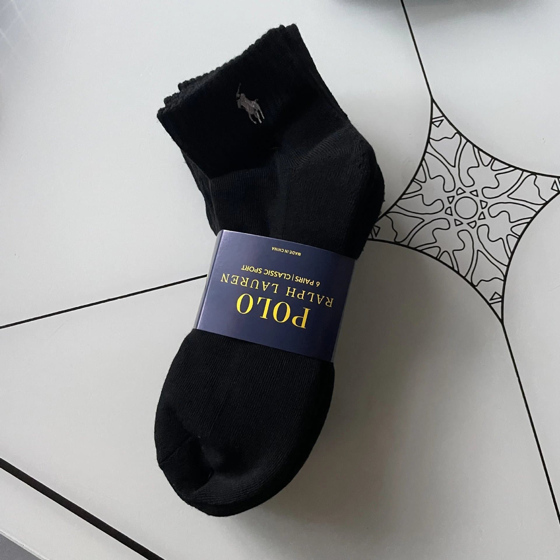 Polo Ralph Lauren Technical Sport Socks 6-Pack — 均码 · SIX PAIRS 黑色中筒【毛巾底】