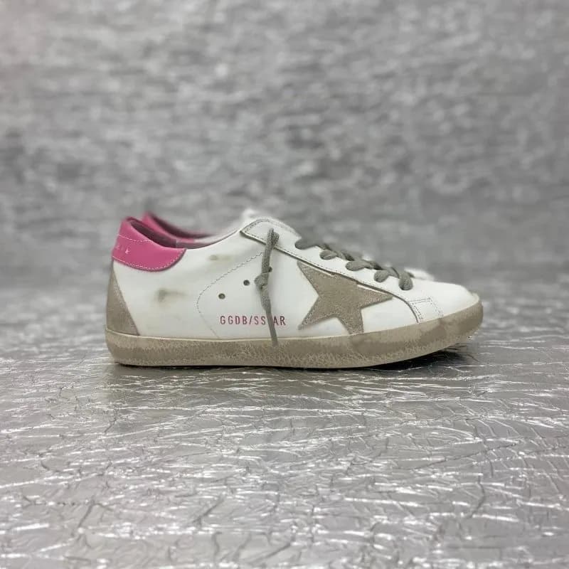 Golden Goose Superstar Distressed White with Pink Heel Tab