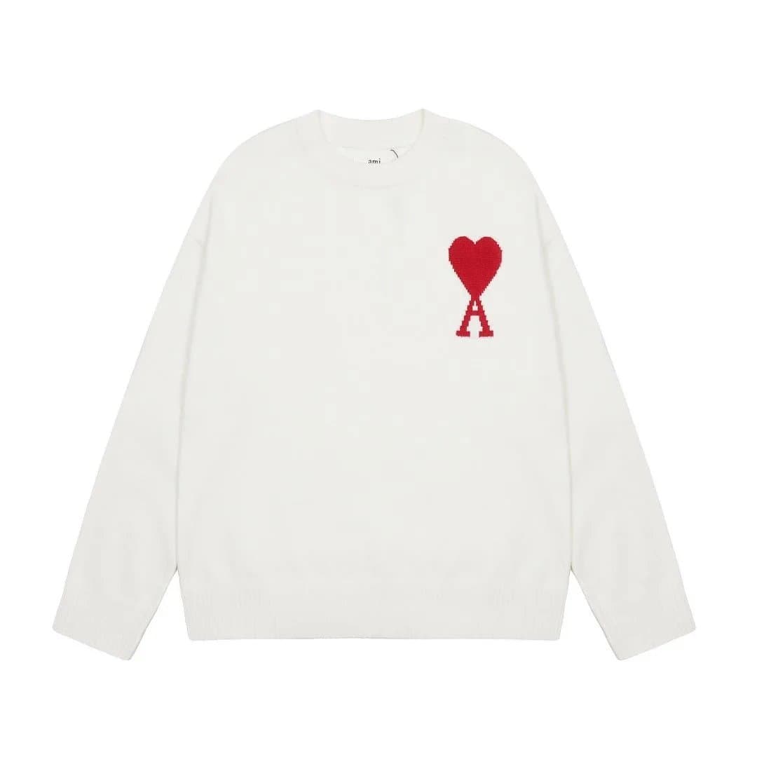 AMI Paris Knit Sweater Heart Logo — 白红