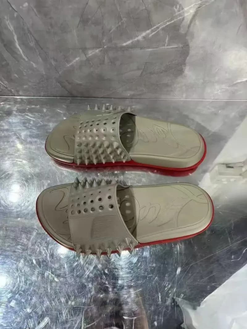 Christian Louboutin Spiky Slide White with Red Sole — 3