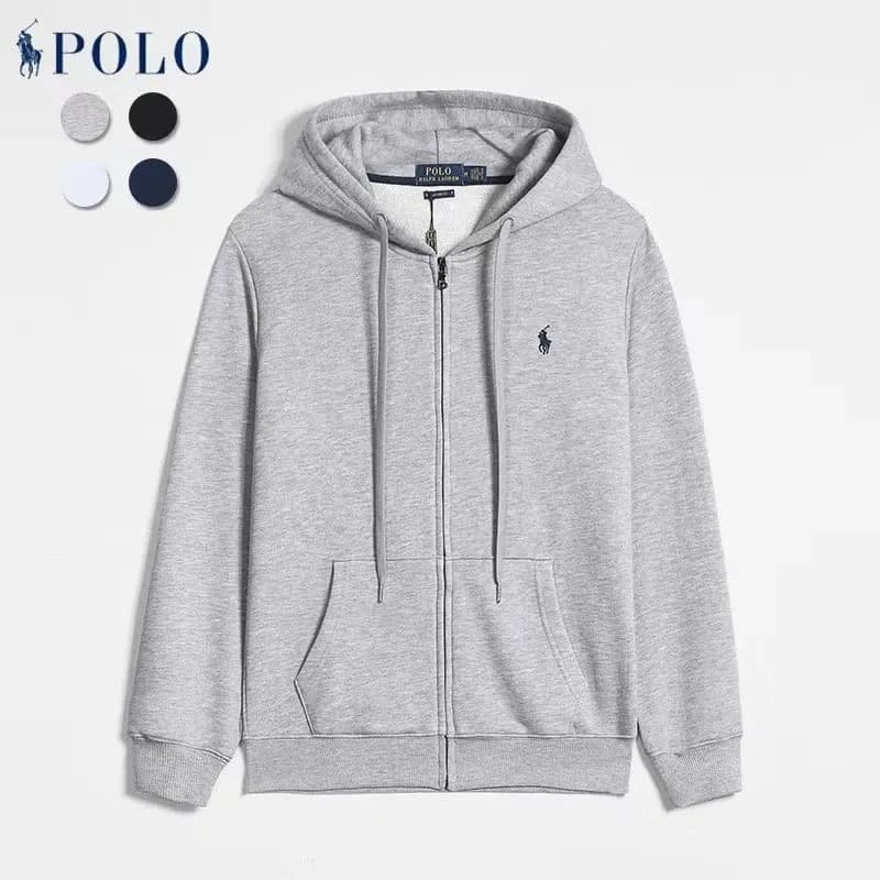 Polo Ralph Lauren Classic Fit Hoodie Navy with Light Blue Pony — 棉款浅灰色