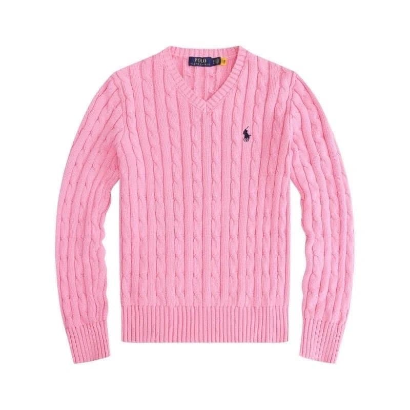 Polo Ralph Lauren Cable Knit V-Neck Sweater Classic Cable — 粉色