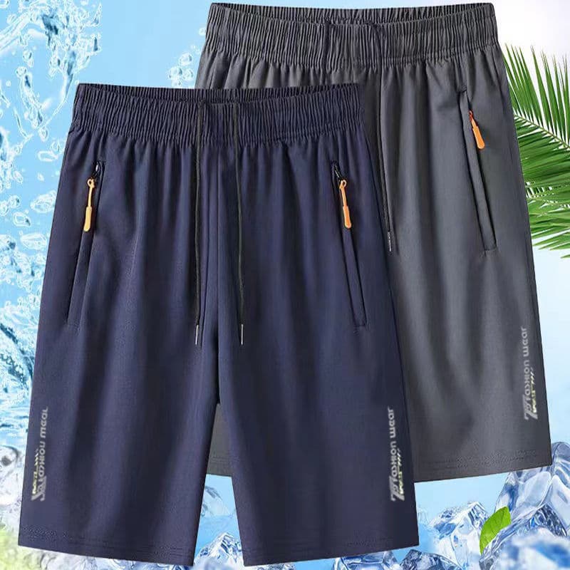 Athletic Shorts Reflective Zip Pocket — XY965【灰色+蓝色】7分裤