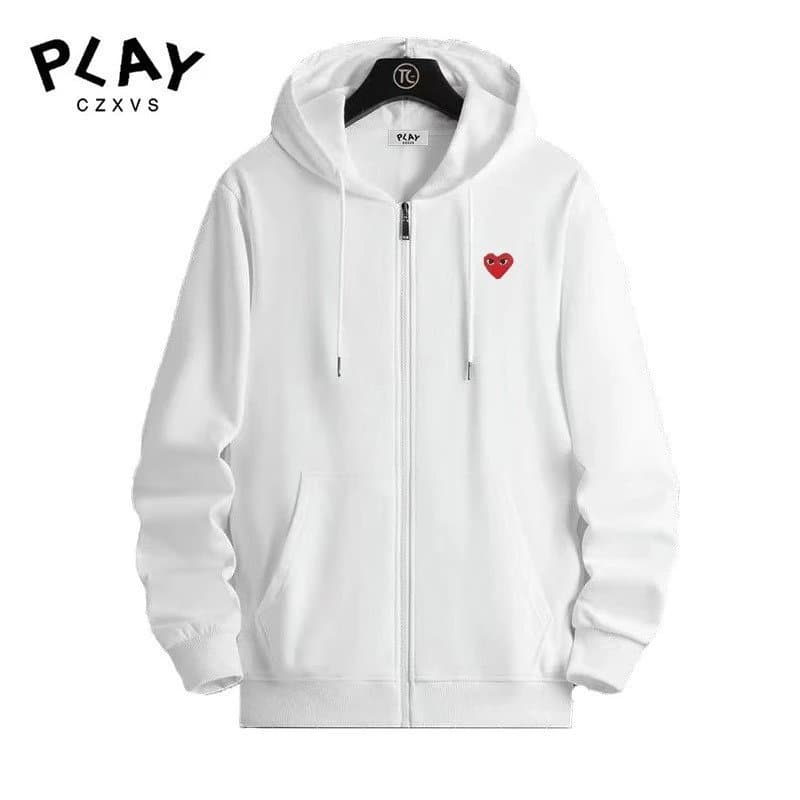 Comme des Garçons Hooded Sweatshirt Solid Color — 15前小红心白色开衫后背大红心