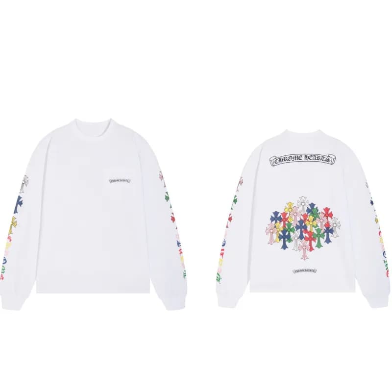 Chrome Hearts Long Sleeve Tee Pink Cross Logo — 8015 白