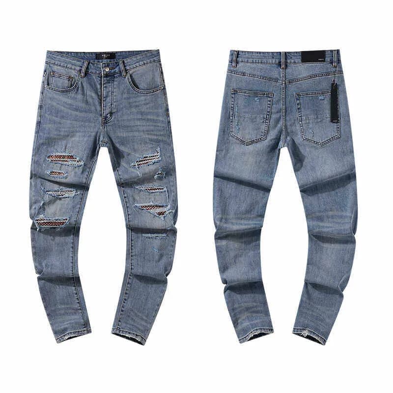 Distressed Slim Fit Jeans Black Ripped — AM308