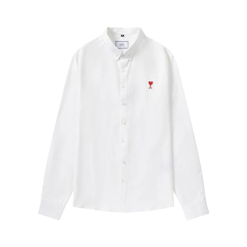 AMI Paris Button-Up Shirt Red Heart Logo — 白色【802长袖款】