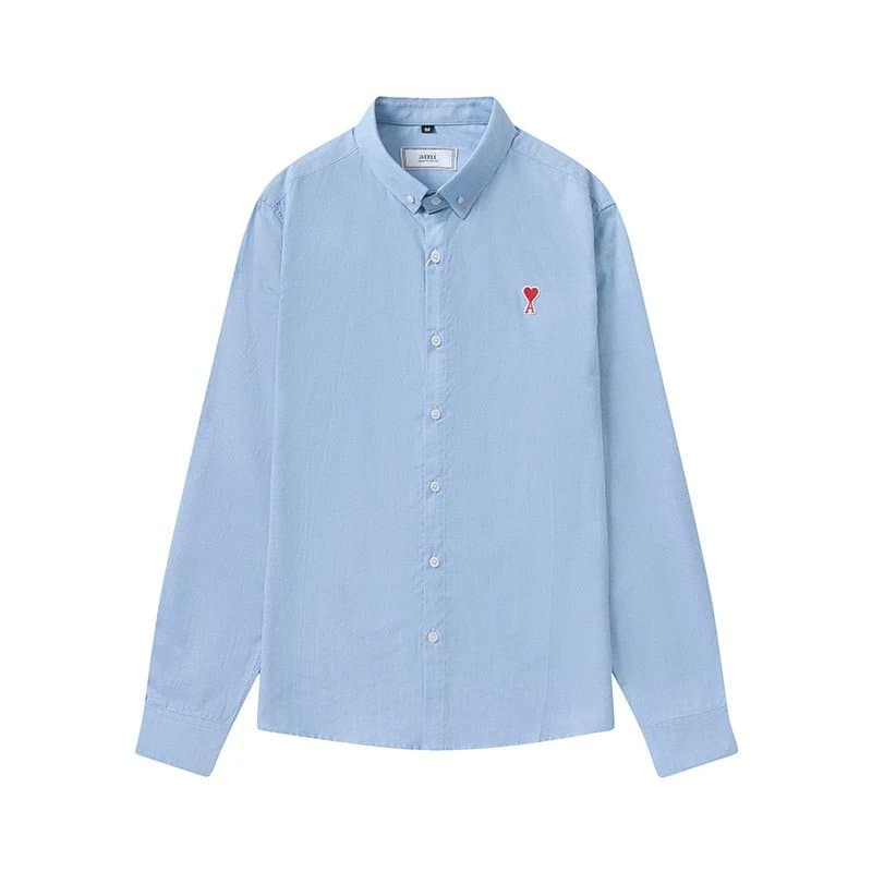 AMI Paris Button-Up Shirt Red Heart Logo — 蓝色【802长袖款】