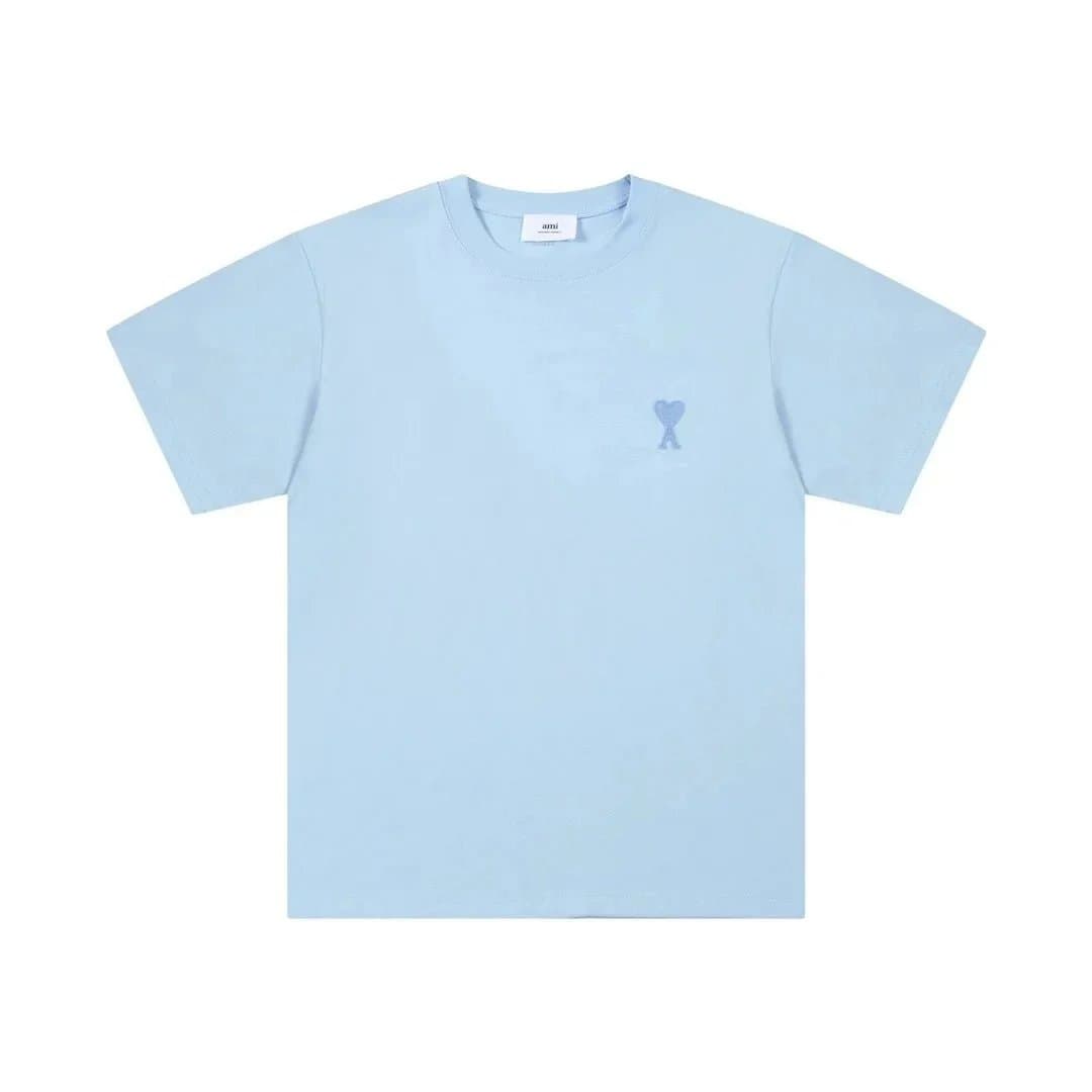 AMI Paris Heart Logo T-Shirt Black Heart Patch — 蓝色