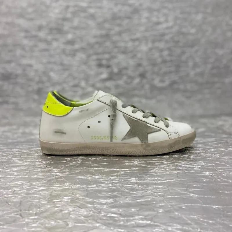 Golden Goose Superstar Distressed White with Neon Yellow Heel Tab