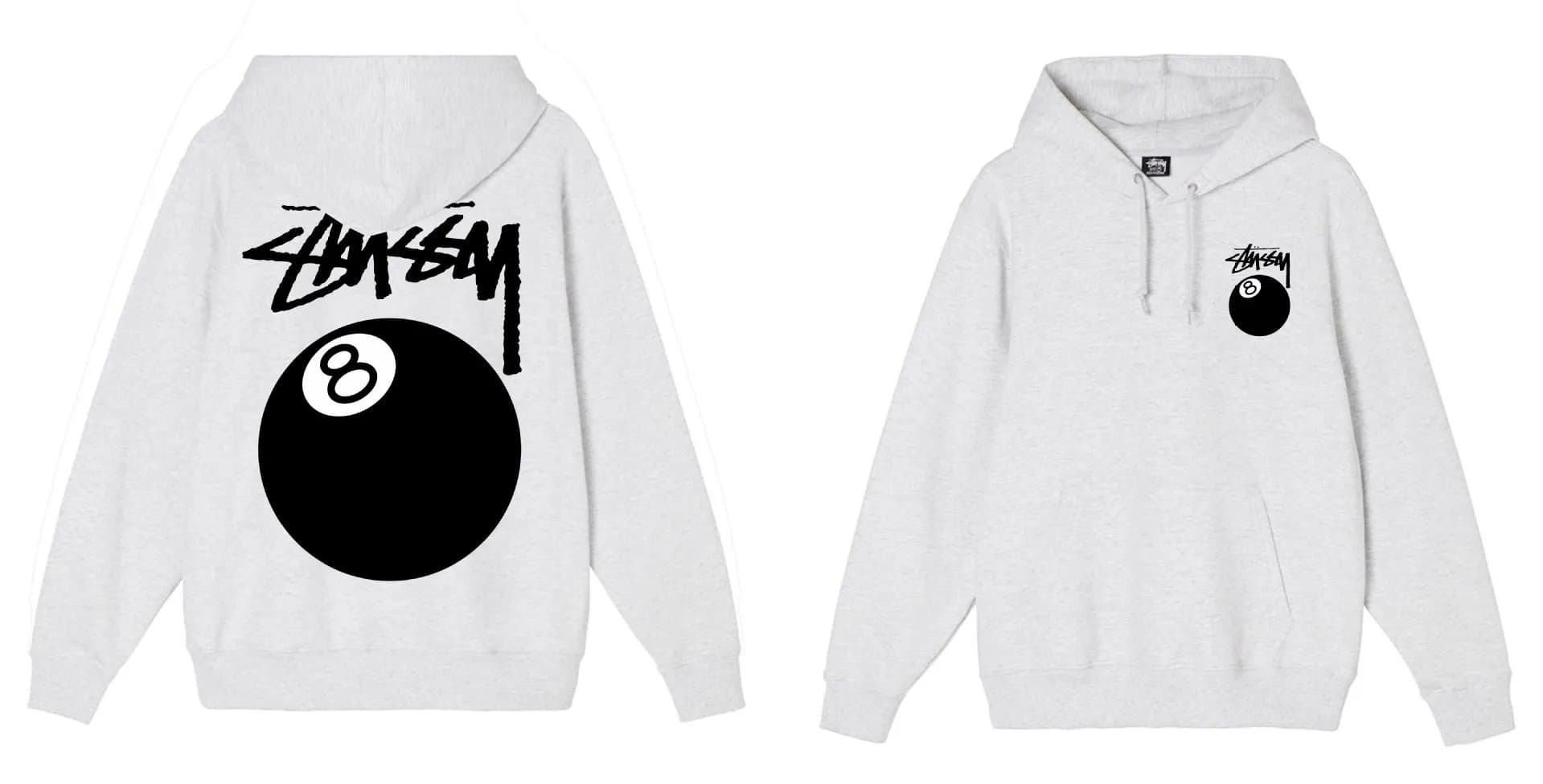 Stüssy Hooded Sweatshirt 8 Ball — 黑八连帽浅灰