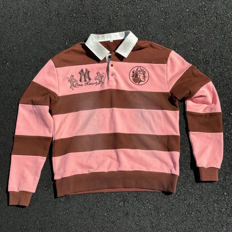 Rugby Shirt Striped Polo with Patches — JZPOLOS5-33