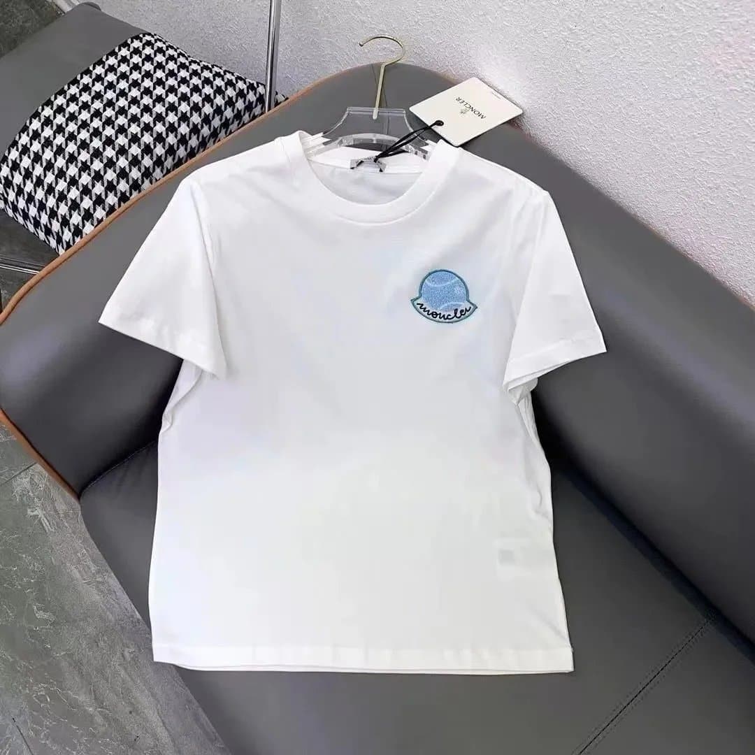 Moncler Logo Embroidered T-Shirt Blue Dome Logo