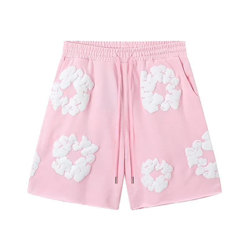 Balenciaga Flower Hoodie and Joggers Set 3D Flower Print — 短裤粉红
