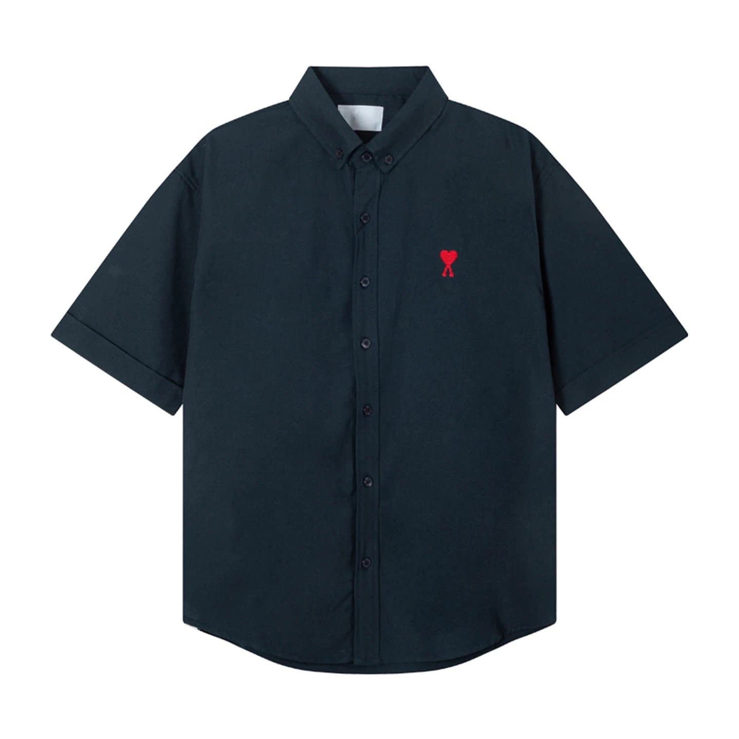 AMI Paris Button-Up Shirt Red Heart Logo — 2206宝蓝