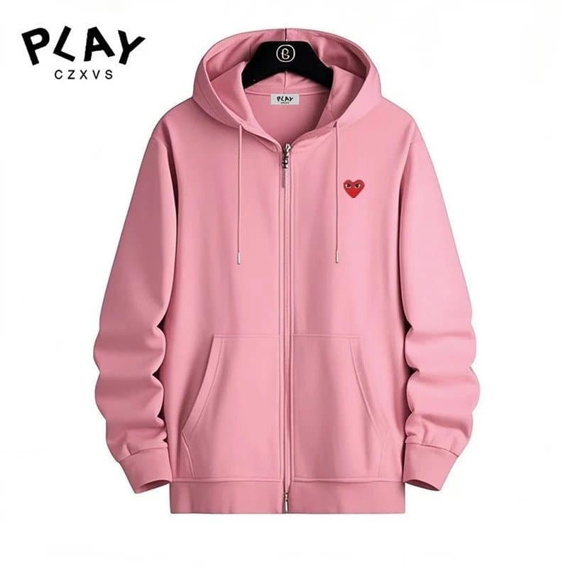 Comme des Garçons Hooded Sweatshirt Solid Color — 当前小红心开衫粉红后背大红心