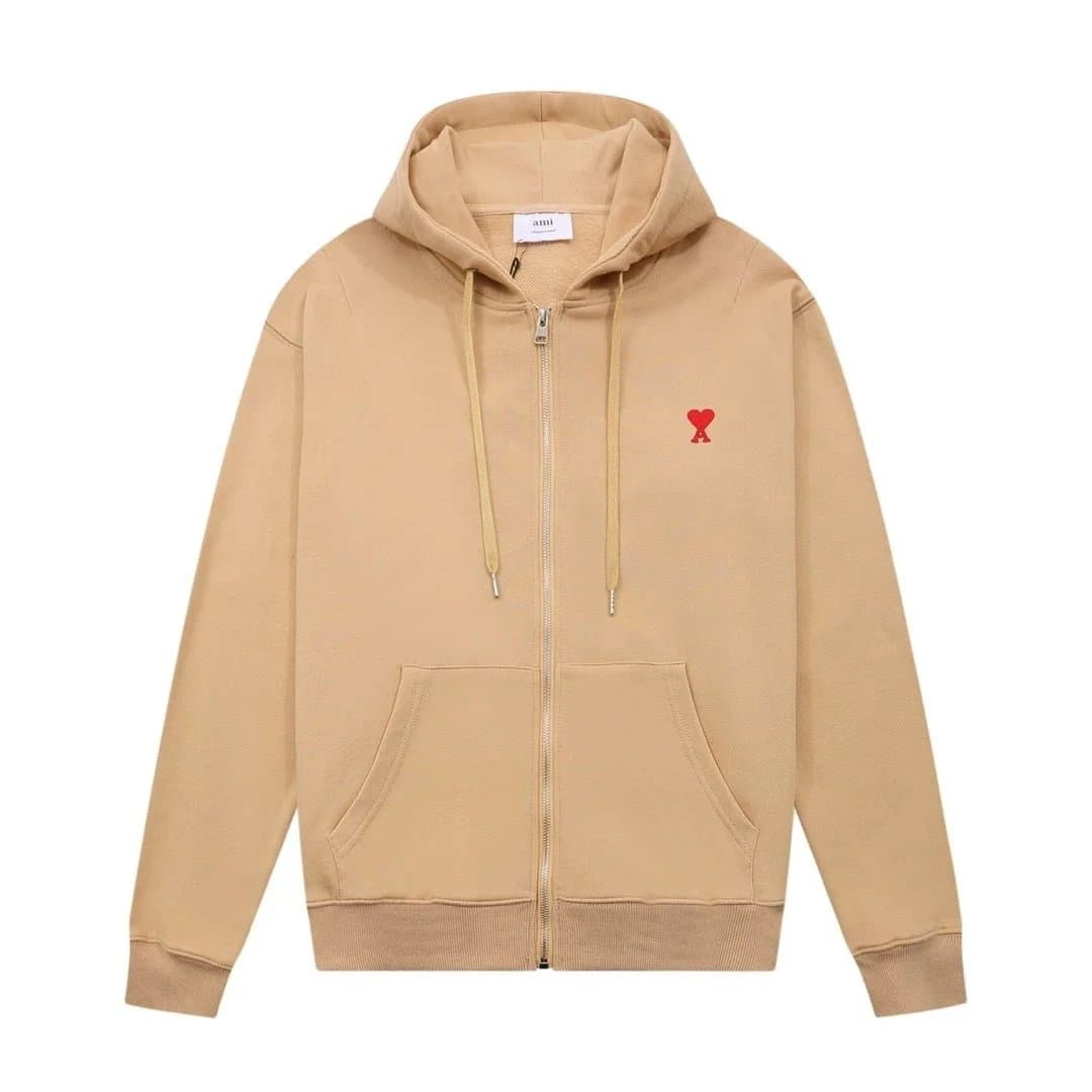 AMI Paris Zip-Up Hoodie Red Heart Logo