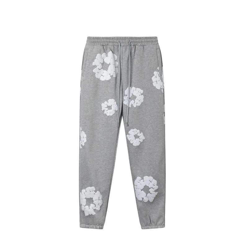 Balenciaga Flower Hoodie and Joggers Set 3D Flower Print — 长裤浅灰色