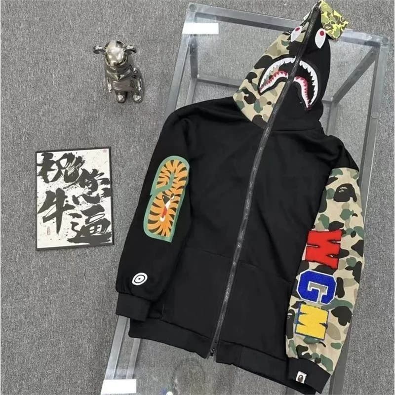 BAPE Shark Hoodie Camo Print — 黑色单肩-单帽【原版品质】