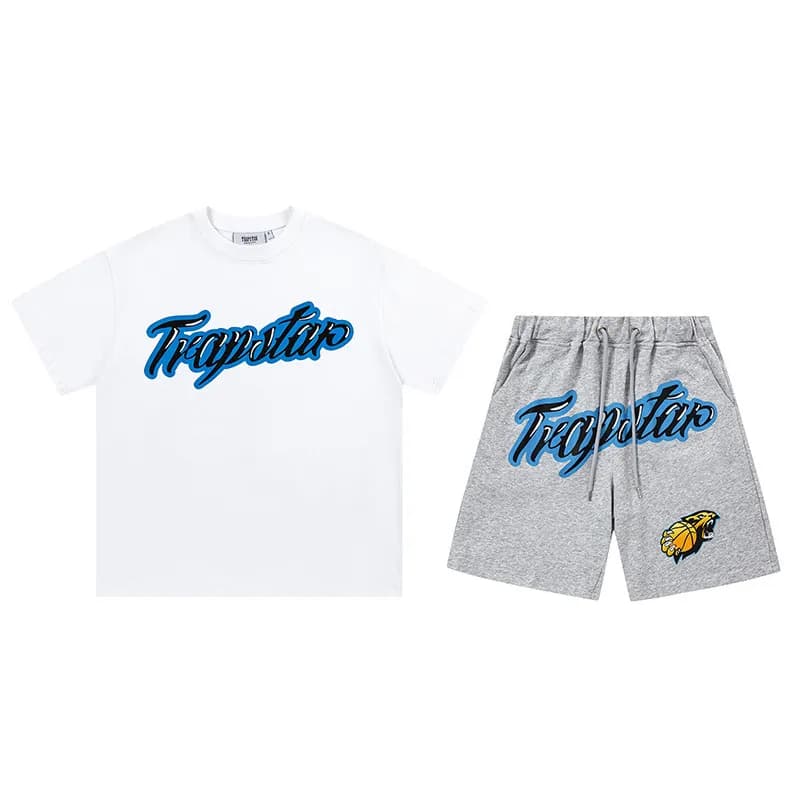 Trapstar Logo Tee & Shorts Set Blue Script Logo