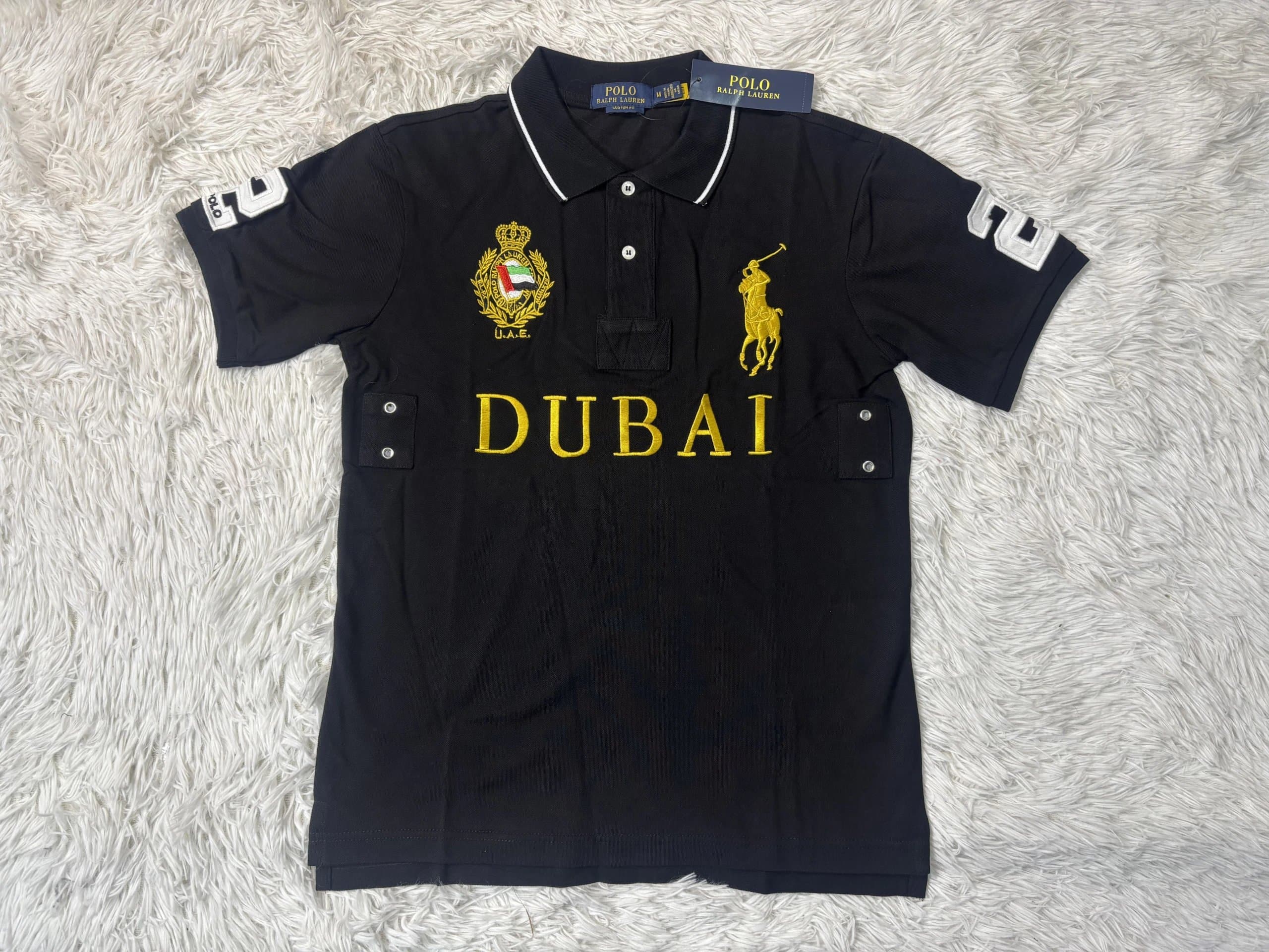 Polo Ralph Lauren Polo Tee USA Flag Patch — black-dubai